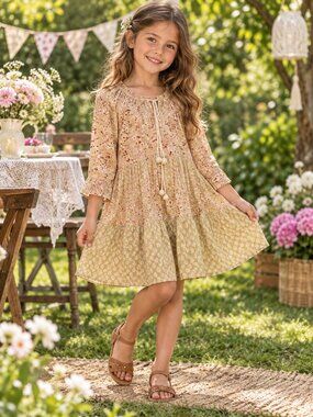 YVONNE S Girls Floral Hippy Dress Sz 6 Multicolor